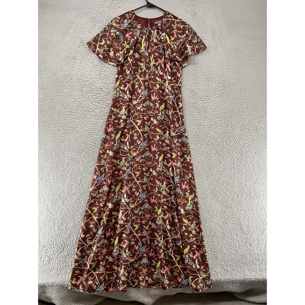Point Sur Maxi Dress Womens‎ 2 Bird Print Pleated Flutter Sleeve Boho Menagerie